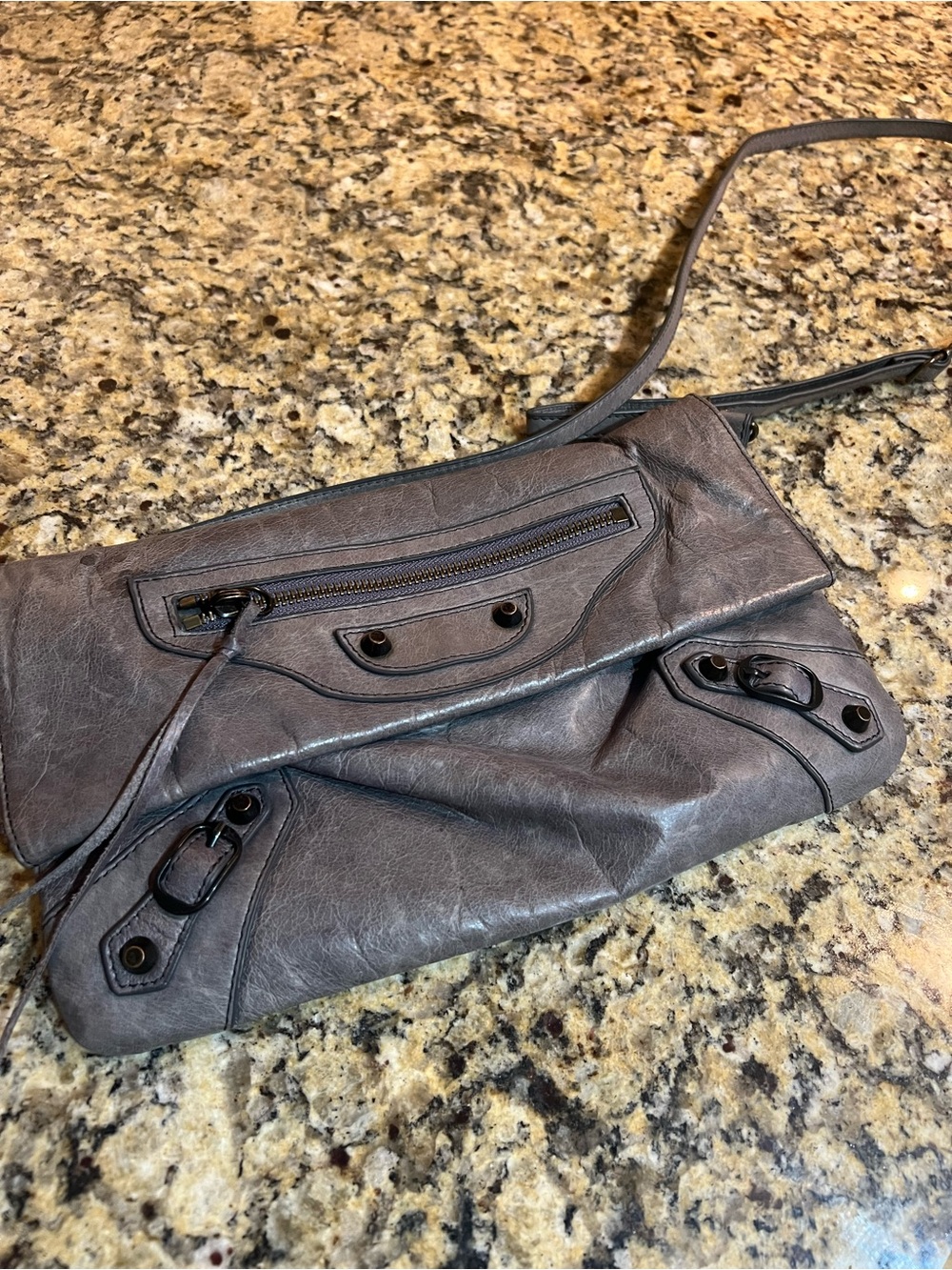 Balenciaga Gray Leather Crossbody Clutch